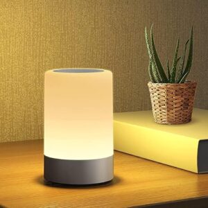 FLYNGO Touch Control LED Night Light Table Lamp for Bedroom, Living Room and Study with Adjustable Brightness, USB Rechargeable (A1) Plastic, White